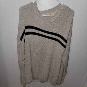 Men's Beige Crewneck Sweater with Black Stripes